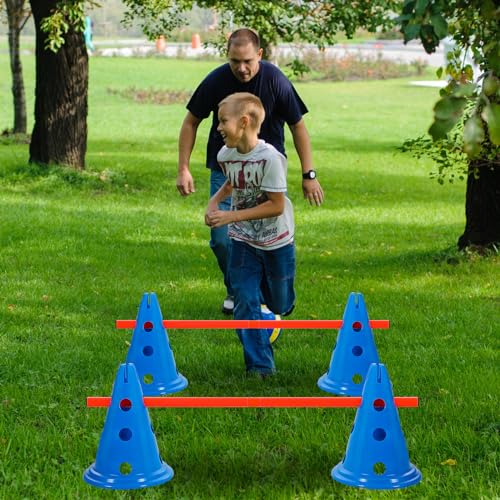 Dog Agility Hurdle Cone Set Dog Agility Course Backyard Set with Height Adjustable Include 12 Cones 6 Rods Training Equipment for Pet Obstacle Course Outdoor Games(Blue, Orange)
