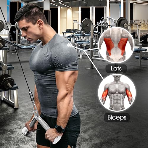 Yes4All Cable Machine Attachment, Row Handles, Tricep Rope, Straight Bar, V Bar, LAT Pulldown Accessories Load 880 LB for Home Gym - color: E. Tricep Rope + Double D + Straight Bar + V Bar
