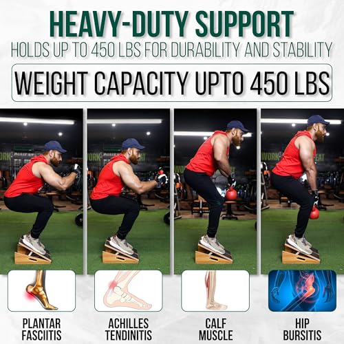 Professional Adjustable Calf Stretcher Slant Board for Squats with Non-Slip Feet for Ankle and Achilles Stretching, Wooden Slant Board for Calf Stretching, Squat Wedge