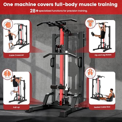 Pull Up Bar Power Tower Dip Station,Cable Machine-Integrated 450LBS Multi-Function Adjustable Height Fitness Strength Training Equipment for Home Gym Strength Training Equipment - color: Black01