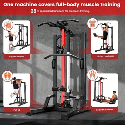 Pull Up Bar Power Tower Dip Station,Cable Machine-Integrated 450LBS Multi-Function Adjustable Height Fitness Strength Training Equipment for Home Gym Strength Training Equipment - color: Black01