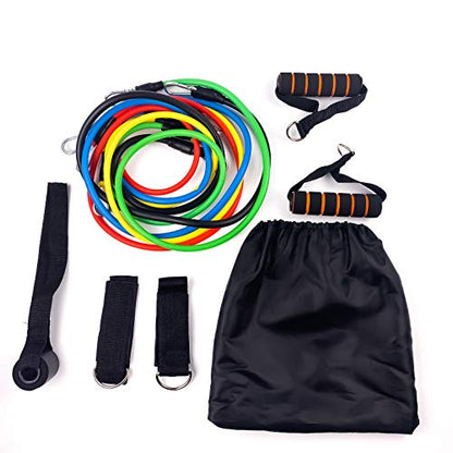 11 Pack Exercise Resistance Bands with Handles Exercise Stretch Fitness Home Set, With 5 Stackable Exercise Bands with Carry Bag, Handles, Legs Ankle Straps & Door Anchor, Automatic Counting Jump Rope