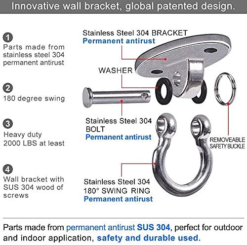 Heavy Duty Swing Hanger Stainless Steel Ceiling Swing Mount 180° Hanging Chairs Hanger for Hammock Chair, Porch Swings, Aerial Silks, Punching Bag, 2000 LB Capacity