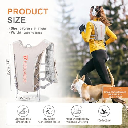 BECOJADDE Running Vest for Women Men, 5L/6L Lightweight Hydration Backpack Running Pack for Marathon, Trail, Cycling, Hiking, Jogging - color: Khaki