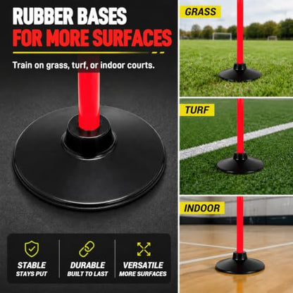 6 Pcs 5 FT Adjustable Agility Training Poles for Soccer,Basketball,Football, Horse,Dog-Speed and Agility Training Equipment Sports Training Poles with Rubber Bases and Bag - color: red