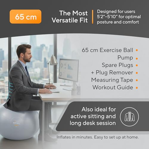 Exercise Ball – Yoga Ball for Pilates & Fitness - Birthing for Pregnancy, Stability, Core, Balance, Therapy for Physical Rehab, Workout for Home Gym & Office Chair, Fast Pump Included