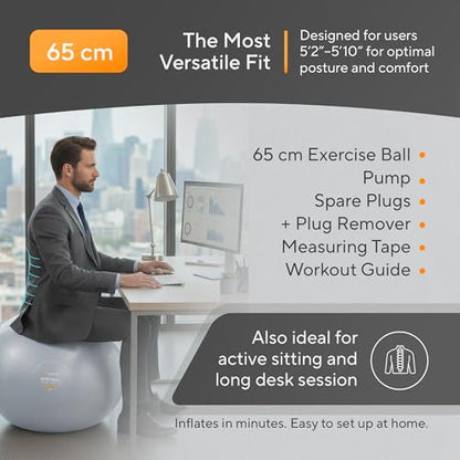 Exercise Ball – Yoga Ball for Pilates & Fitness - Birthing for Pregnancy, Stability, Core, Balance, Therapy for Physical Rehab, Workout for Home Gym & Office Chair, Fast Pump Included