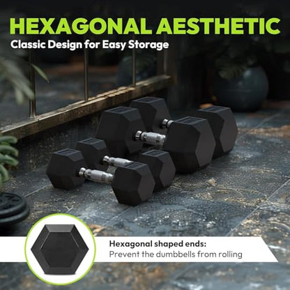 HANDBODE Rubber Coated Hex Dumbbell Set, 90-640 lb - size: 200 lb Set (Pair of 10, 15, 20, 25, 30 lb)