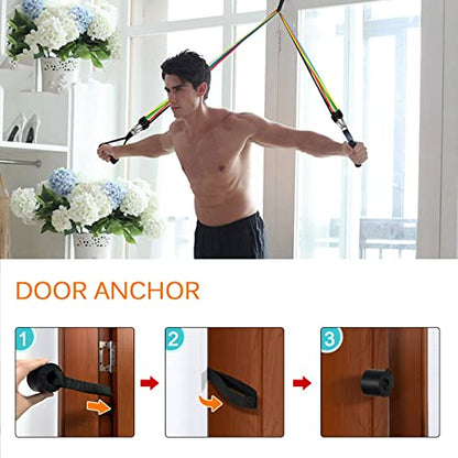 Resistance Bands Set (12pcs), Workout Bands with Handles, Door Anchor, Ankle Straps and Carry Bag, Exercise Bands for Shape Body and Home Workouts