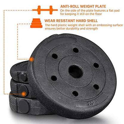 Yaheetech 66LB Weight Dumbbell Set Fitness Adjustable Cap Gym/Home Barbell Plates Body Workout for Women Men Strength Training Black