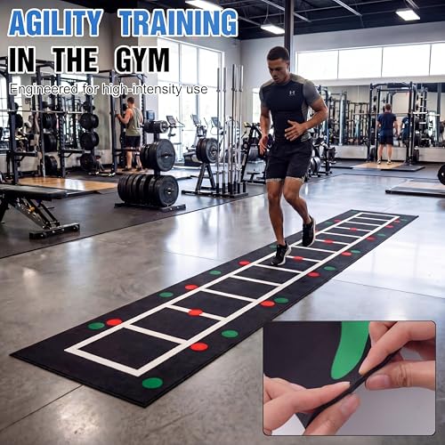 Nuanchu 3-in-1 Agility Ladder Training Mat 15 ft x 3 ft, Speed Ladder and Dot Drill Mat, Non-slip Exercise Training Mats for Basketball Soccer Football Adults Youth Indoor Outdoor Exercise Equipment