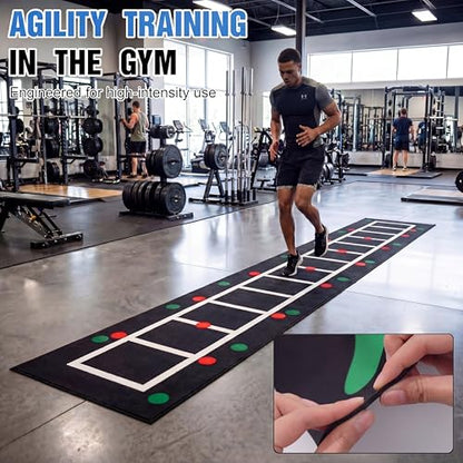 Nuanchu 3-in-1 Agility Ladder Training Mat 15 ft x 3 ft, Speed Ladder and Dot Drill Mat, Non-slip Exercise Training Mats for Basketball Soccer Football Adults Youth Indoor Outdoor Exercise Equipment
