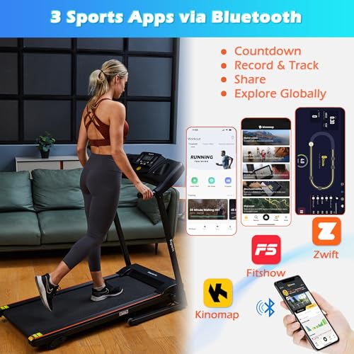 Foldable 16.5 Inch Cardio Fitness Portable Treadmill with Bluetooth Connectivity, LCD Display, and Tracking Apps for Home Gym Equipment, Black - color: Black Medium Large
