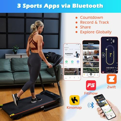 Foldable 16.5 Inch Cardio Fitness Portable Treadmill with Bluetooth Connectivity, LCD Display, and Tracking Apps for Home Gym Equipment, Black - color: Black Medium Large