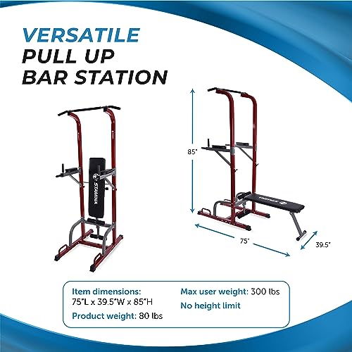Stamina Full Body Power Tower 735 - Dip Bar with Built-in Bench and Rack - Pull Up Bar Station with Smart Workout App - Dip Bars for Home Workout - Up to 300 lbs Weight Capacity | Dip Bar with Built-in Bench and Rack; Pull Up Bar Station with Smart Workou