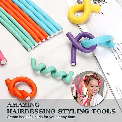 Heatless Hair Curler Set - 30 Flexible Overnight Blowout Rods, Soft Rollers for Long Hair (Small Size) - color: 9.45" (3 Sizes)