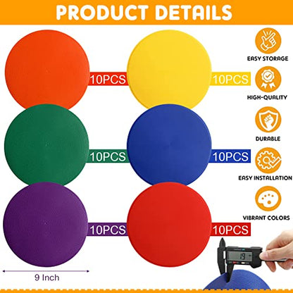 9 Inch Poly Vinyl Spot Markers TPE Floor Spot Dots Non Slip Flat Field Cones Poly Dots Agility Markers for Gym Floor Exercise Dance Speed Agility Training