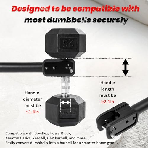 Dumbbell Barbell Converter Bar, Adjustable Dumbbell Bar for Home Gym, Compatible with Most Dumbbells, All-Metal Dumbell to Barbell Converter for Weight Lifting and Strength Training