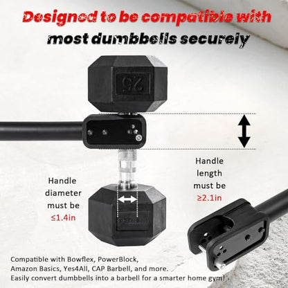 Dumbbell Barbell Converter Bar, Adjustable Dumbbell Bar for Home Gym, Compatible with Most Dumbbells, All-Metal Dumbell to Barbell Converter for Weight Lifting and Strength Training
