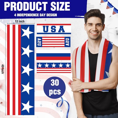 30 Pack Flag Day 250 Years Cooling Towels Bulk American Flag Chilly Towels for Neck Face 40 x 12 Inch Cool Breathable Soft Ice Cold Washcloth for Sports Running Gym Yoga Workout