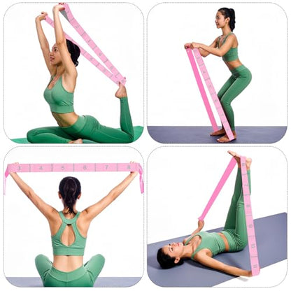 Yoga Bands For Stretching Stretch Straps with Loops Elastic Stretching Strap With Loops Physical Pilates Stretch Band For Flexibility(Pink)