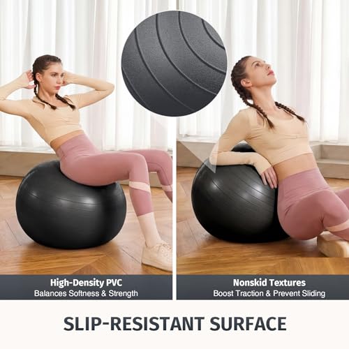 ZELUS 23in. Balance Ball with 55cm Yoga Ball, Resist Bands & Foot Pump - color: Black