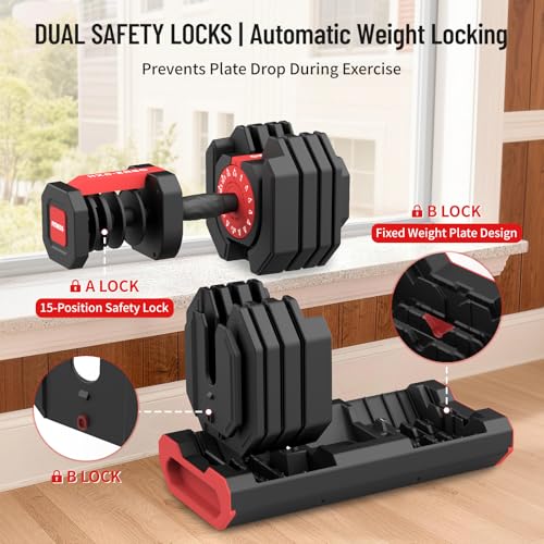 HXD-ERGO 15 in 1 Adjustable Dumbbell Weight, 1-Second Quick Change Weights, 55/110 LBS Free Weights with Anti-Slip Grip & Secure Lock, Space-Saving Home Gym Equipment for Men Women Full Body Workout - color: 55LBS, style: Single