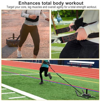 Sled Pulling Belt for Pulling Backwards: Adjustable Sled Belts for Resistance Training Strength Training & Agility Training with 2 Sled Pulling Straps & 4 Hooks