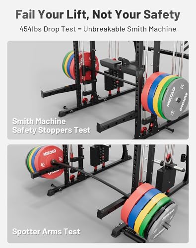 Mikolo M4 2.0 Smith Machine, All-in-One Home Gym Power Cage with LAT Pulldown & Cable Crossover, Squat Rack for Full Body Workouts