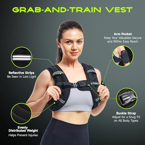 Weighted Vest, Weighted Vest for Women Men, 5lb/10lb/15lb/20lb/25lb/30lb SGS Certified Weight Vest with Pocket Reflective Strips Adjustable Buckle Straps for Walking Running Strength Training Cardio Workout - size: 10lbs
