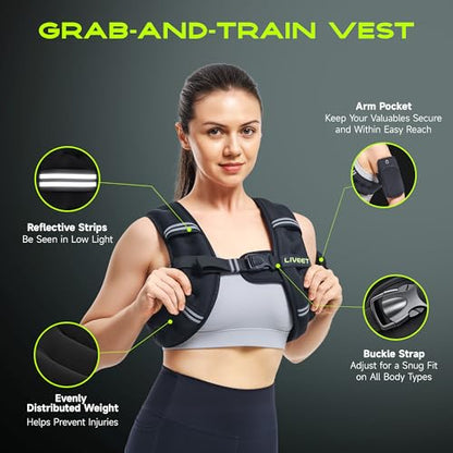 Weighted Vest, Weighted Vest for Women Men, 5lb/10lb/15lb/20lb/25lb/30lb SGS Certified Weight Vest with Pocket Reflective Strips Adjustable Buckle Straps for Walking Running Strength Training Cardio Workout - size: 5lbs