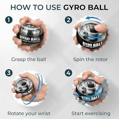 Torque Ball Wrist Trainer, Gyro Ball Hand Exerciser 20,000–30,000 RPM, Adjustable 15–77 lbs Resistance, Forearm Strengthener for Grip, Wrist & Arm Training, Wrist Strengthener Portable Fitness Ball with Strap