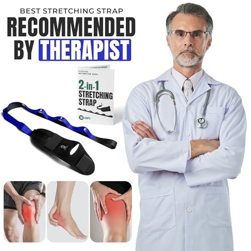 Stretch Strap with Loops Physical Therapy - Full Body Exercise Straps for Stretching with Detachable Foot - Leg & Calf Stretcher for Plantar Fasciitis, Physical Therapy, Pain Relief, and Flexibility