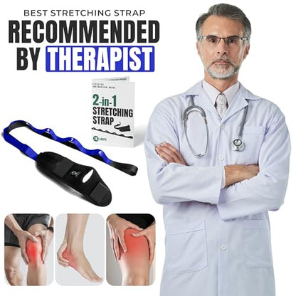 Stretch Strap with Loops Physical Therapy - Full Body Exercise Straps for Stretching with Detachable Foot - Leg & Calf Stretcher for Plantar Fasciitis, Physical Therapy, Pain Relief, and Flexibility - color: Blue