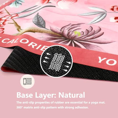 The Ultimate Grip Yoga Mat Towel for Women | Zero-Slip Natural Rubber Backing | 72"x26.7" Absorbent Suede Microfiber Pro-Grade Hot Yoga Towel | 1mm Ultra-Thin & Foldable for Pilates, Travel (Floral)