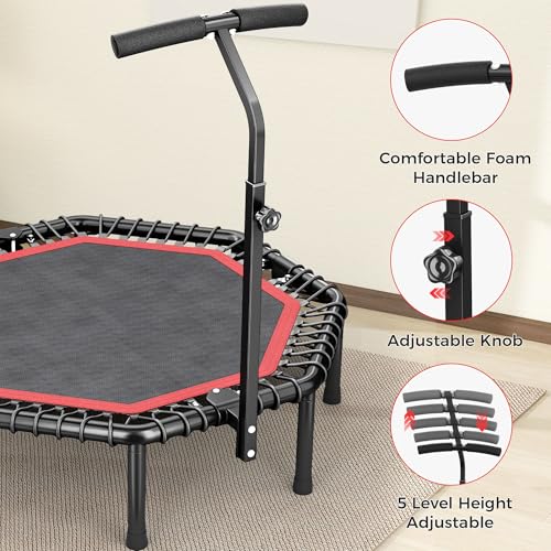 HYD-Parts 40"/48“ Rebounder Trampoline for Adults with Bungee Cords, Portable Fitness Exercise Mini Trampoline, Small Rebounder Indoor/Outdoor, Quiet Workout Equipment, 450lbs/550lbs