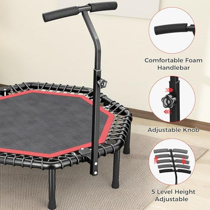 HYD-Parts 40"/48“ Rebounder Trampoline for Adults with Bungee Cords, Portable Fitness Exercise Mini Trampoline, Small Rebounder Indoor/Outdoor, Quiet Workout Equipment, 450lbs/550lbs