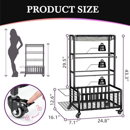 Dumbbell Rack, Home Gym Storage Rack, Adjustable Weight Rack Organizer with Wheels & Hooks, Heavy Duty Gym Equipment Storage, Workout Storage Organizer for Garage Gym