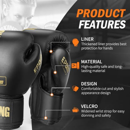 Boxing Gloves for Men Women Adults - color: Gold, size: 16oz