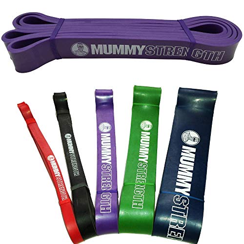 MummyStrength Resistance Bands for Men and Women. The Best Stretch Band for Pull Up Exercise and Powerlifting. Works with Any Pull Up Bar or Station. Single Band. Workout Guide Included - color: Purple