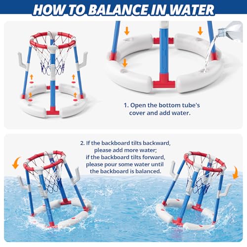 HYES 2 in 1 Pool Basketball Hoop with Ring Toss, Floating Pool Toys, Red - style: without backboard
