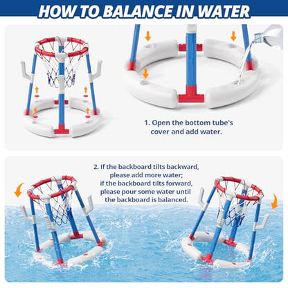 HYES 2 in 1 Pool Basketball Hoop with Ring Toss, Floating Pool Toys, Red - style: without backboard