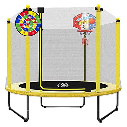 60" 6-in-1 Kids Trampoline, 5ft Mini Toddler Trampoline for Girls Boys - color: Yellow 3-in-1