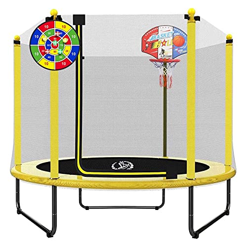 60" 6-in-1 Kids Trampoline, 5ft Mini Toddler Trampoline for Girls Boys - color: Yellow 3-in-1