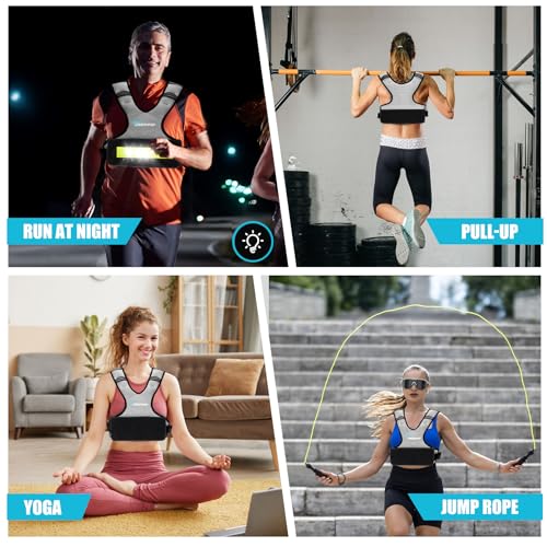 Adjustable Weighted Vest for Women Men, 6-15 Lbs/12-18 Lbs Rucking Vest with LED Light Strips, Weight Vest with 6 Ironsand Weights, and Zipper Pocket for Strength Training, Walking, Running