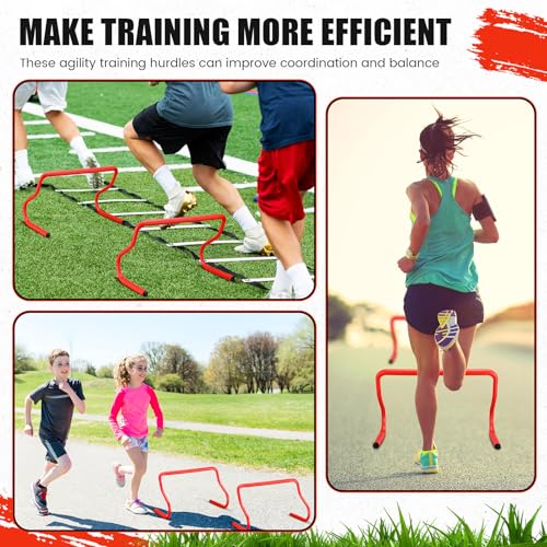 Seenelling 16 Pcs 12" Speed Agility Training Hurdles Large Size Detachable Agility Hurdles Hurdles Training Equipment Set for Athletes Soccer Basketball - color: Red