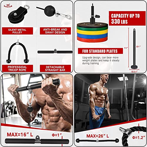 LAT Pulley System for Home Gym – Strength Training Fitness Equipment Cable Machine for Triceps, Biceps, Back & Shoulder Workouts - color: Cable
