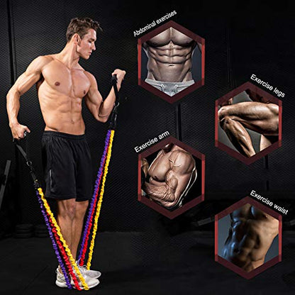 Resistance Bands Set, 15 Pack Exercise Resistance Tubes with Anti-Snap Heavy Duty Protective Nylon Sleeves,20lbs to 40lbs Resistance Tubes,Door Anchor Ankle Strap up to 150lbs