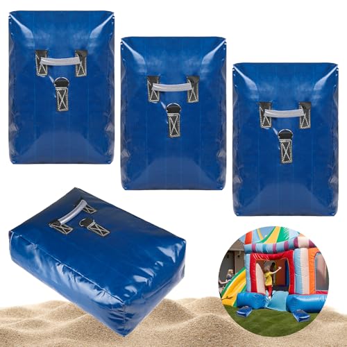 4pcs Vinyl Sandbags with Handle, 50lb Capacity Bounce House Sand Bags, Duty Sand Bag Anchor Safety Weight Product for Inflatable Trampolines and Water Slides (Blue)