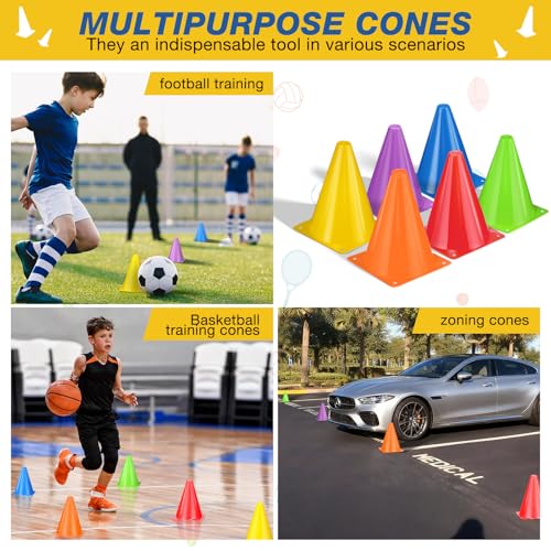 12pcs Cones 7 Inch Soccer Cones and Plastic Traffic Cones, Durable Cones for Sports Training, Ideal for Soccer, Basketball, Football, Skating, and Agility Drills Practice